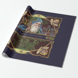 Viktorianische Santa Engel Blaue Weihnachten Vinta Geschenkpapier