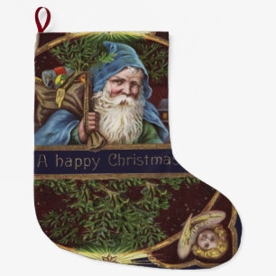 Viktorianische Santa Engel Blaue Weihnachten Vinta Großer Weihnachtsstrumpf