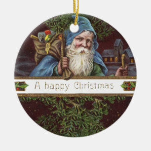Viktorianische Santa Engel Blaue Weihnachten Vinta Keramik Ornament