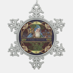 Viktorianische Santa Engel Blaue Weihnachten Vinta Schneeflocken Zinn-Ornament