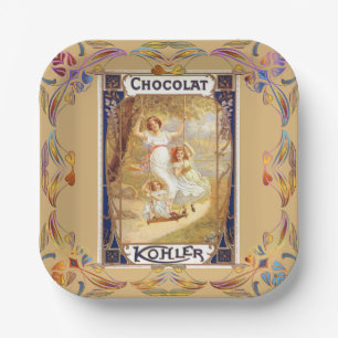 Viktorianische Schokoladenwerbung Gold blau Pappteller