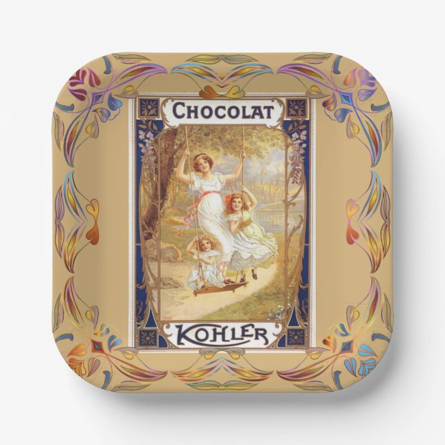 Viktorianische Schokoladenwerbung Gold blau Pappteller (Vorderseite)