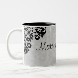 Viktorianische, schwarz-graue Damast-Matrone Zweifarbige Tasse
