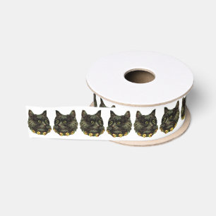 Viktorianische schwarze Katze mit Glockengelenk Ripsband