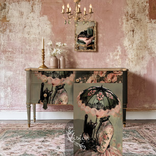 Viktorianische Schwarze Katze Portrait & Parasol Seidenpapier