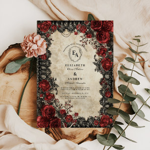 Viktorianische schwarze Spitzen und Krimson Blooms Einladung