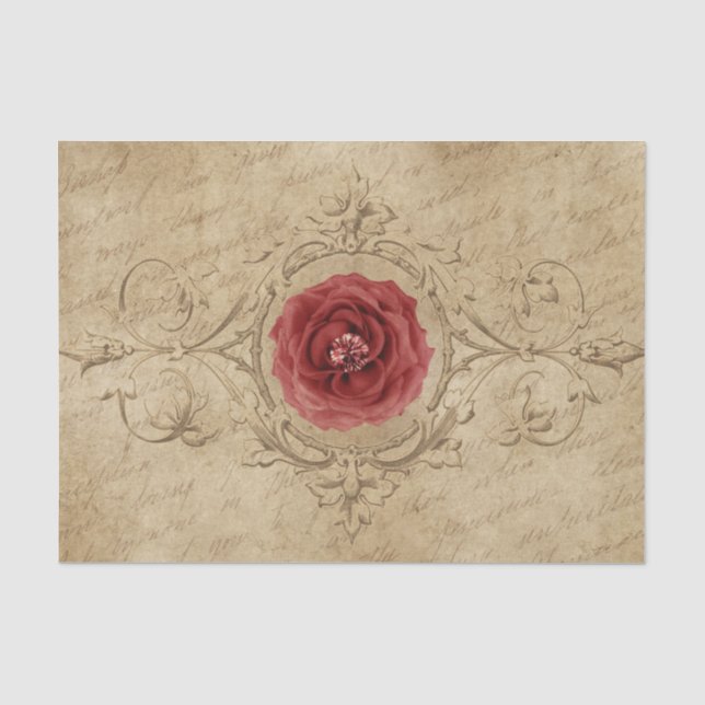 Viktorianische Scrolls und Rote Rose - Gewebepapie Seidenpapier (Vorderseite)