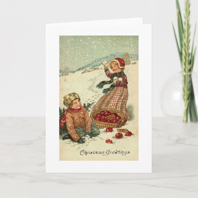 Viktorianische Snowball Fight Weihnachtskarte Feiertagskarte (Vorderseite)