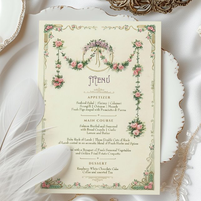 Viktorianische Speisekarte zum Hochzeitsessen Einladung (Von Creator hochgeladen)