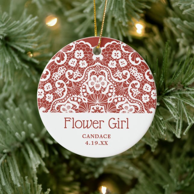 Viktorianische Spitze Personalisiert Blume Giro de Keramik Ornament (Baum)