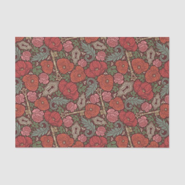 Viktorianische Steampunk Alte Lock-Taste rote Pflö Seidenpapier (Vorderseite)