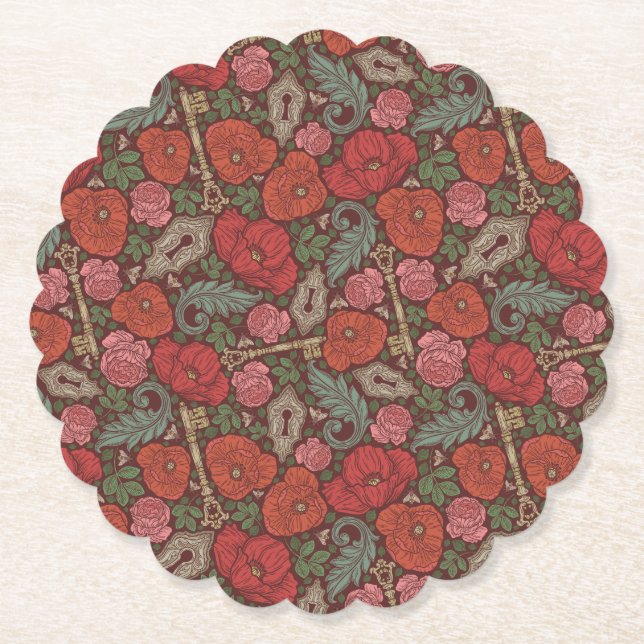 Viktorianische Steampunk Alte Lock-Taste rote Pflö Untersetzer (Vorderseite)