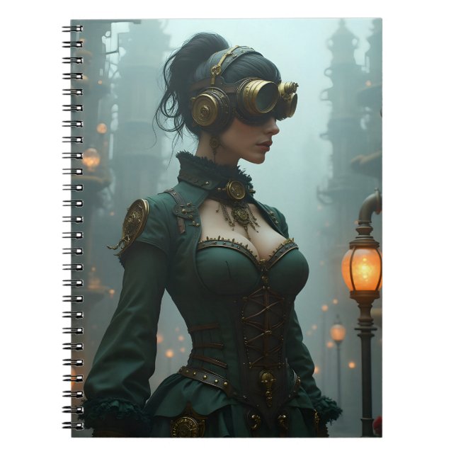 Viktorianische Steampunk-Frau in grün Notizblock (Vorderseite)