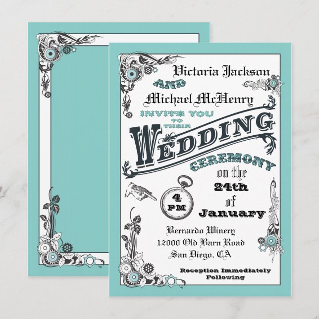 Viktorianische Steampunk-Hochzeitseinladungen Einladung (Vorne/Hinten)