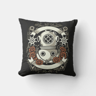 Viktorianische Steampunk-Tiefseetaucher-Rote Rosen Kissen