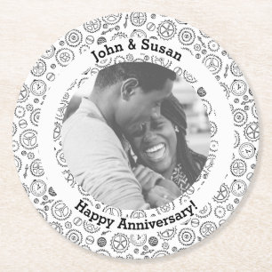 Viktorianische Steampunk-Uhren mit weißem und schw Runder Pappuntersetzer