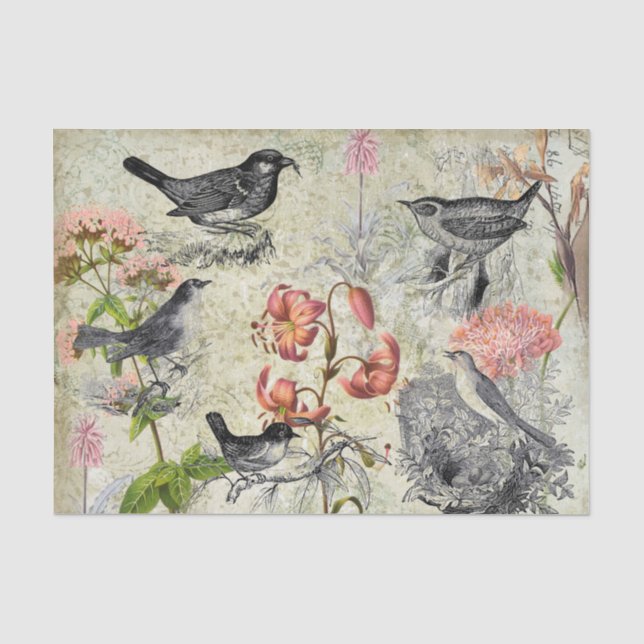 Viktorianische Stilvögel und Blume Seidenpapier (Vorderseite)