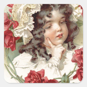 Viktorianische Süsse mit rote Rosen Quadratischer Aufkleber