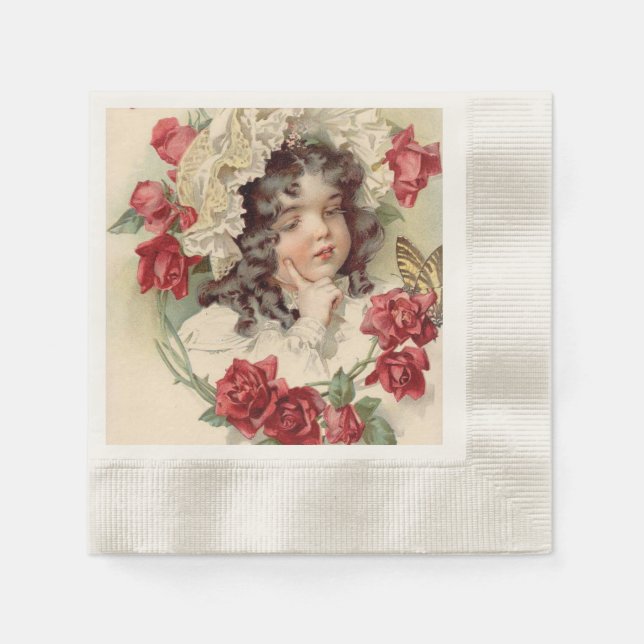 Viktorianische Süsse mit rote Rosen Serviette (Vorderseite)