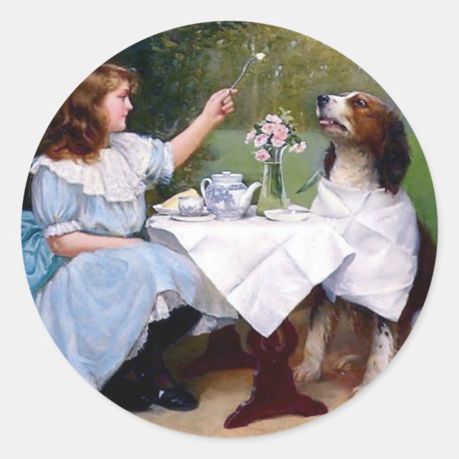 Viktorianische Tafelmännchen für Mädchen und Haust Runder Aufkleber (Vorderseite)