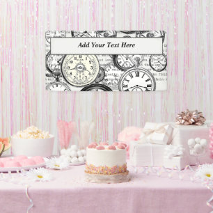 Viktorianische Taschenuhr Collage Alice Wunderland Banner