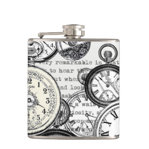 Viktorianische Taschenuhr Collage Alice Wunderland Flachmann