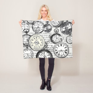 Viktorianische Taschenuhr Collage Alice Wunderland Fleecedecke