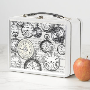 Viktorianische Taschenuhr Collage Alice Wunderland Metall Brotdose