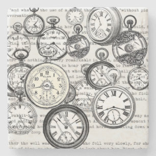 Viktorianische Taschenuhr Collage Alice Wunderland Steinuntersetzer