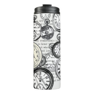 Viktorianische Taschenuhr Collage Alice Wunderland Thermosbecher