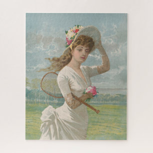 Viktorianische Tennisdame mit Blütenhut Antik