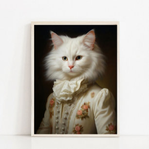 Viktorianische Tierporträt königliche weiße Katze  Poster