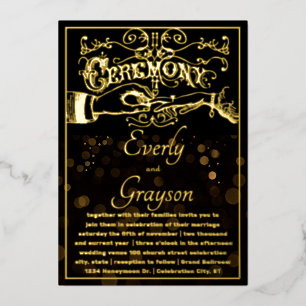 Viktorianische Typografie Elegante Black Gold Wedd Folieneinladung