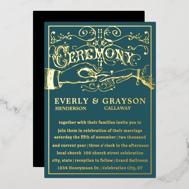 Viktorianische Typografie I Do Gold Wedding Folieneinladung (Vorderseite/Rückseite)