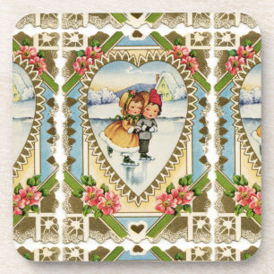 Viktorianische Valentine mit Girl and Boy Skaten Getränkeuntersetzer
