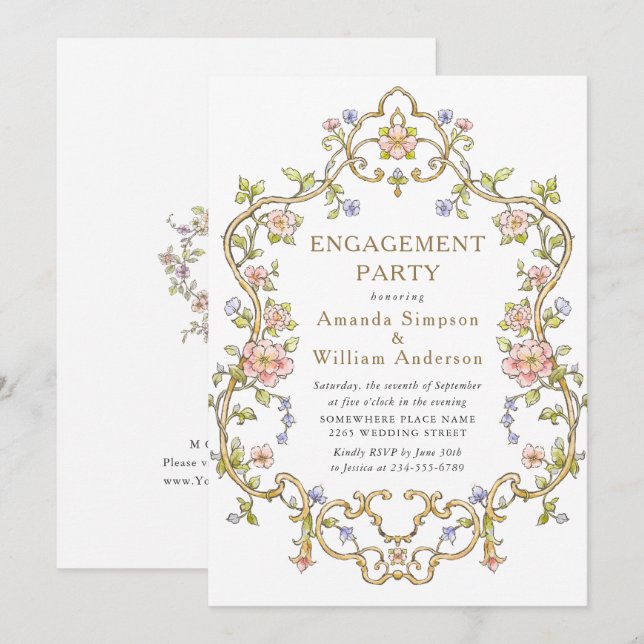 Viktorianische Verziert-Grace-Floral-ENGAGEMENT-Pa Einladung (Vorne/Hinten)