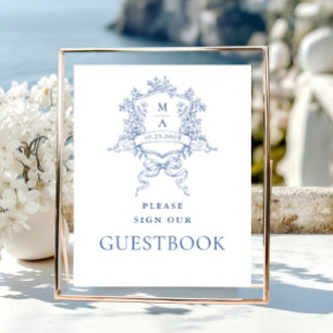 Viktorianische Verzierte Dusty Blue Floral Gästebu Poster