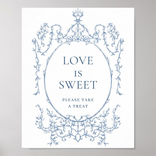 Viktorianische Verzierte Dusty Blue Floral Liebe i Poster (Vorne)