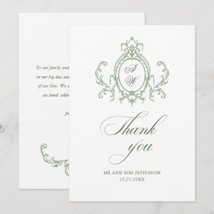 Viktorianische verzierte elegante floral sagegrüne dankeskarte