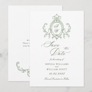 Viktorianische verzierte elegante floral sagegrüne save the date