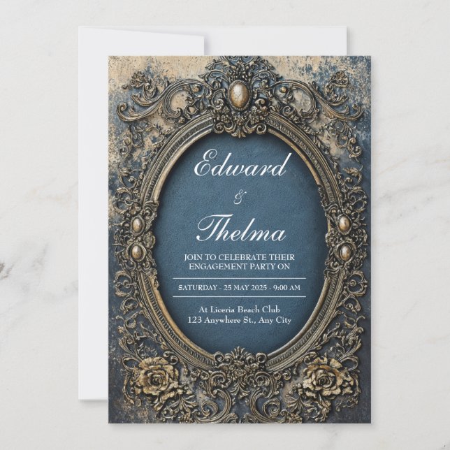 Viktorianische Verzierte Goldrahmen-Hochzeit Einladung (Vorderseite)