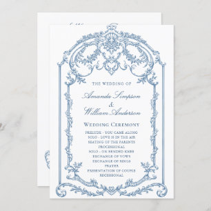Viktorianische Verzierte Grace Dusty Blue Hochzeit Programm
