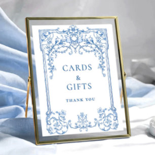 Viktorianische Verzierte Grace Floral Blue Cards u Poster
