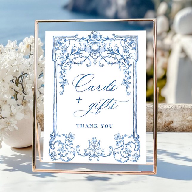 Viktorianische Verzierte Grace Floral Blue Cards u Poster (Von Creator hochgeladen)