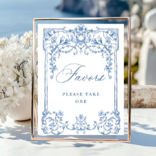 Viktorianische Verzierte Grace Floral Blue Favorit Poster