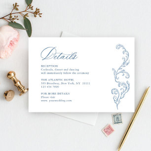 Viktorianische Verzierte Grace Floral Blue Hochzei Begleitkarte