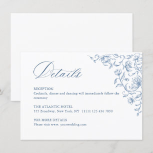 Viktorianische Verzierte Grace Floral Blue Hochzei Begleitkarte