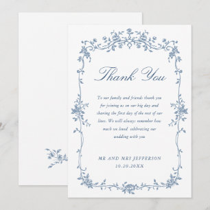 Viktorianische Verzierte Grace Floral Dusty Blue W Dankeskarte