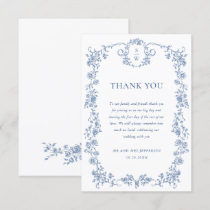 Viktorianische Verzierte Grace Floral Dusty Blue W Dankeskarte