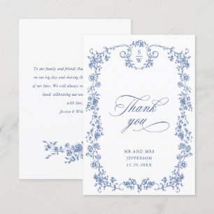 Viktorianische Verzierte Grace Floral Dusty Blue W Dankeskarte